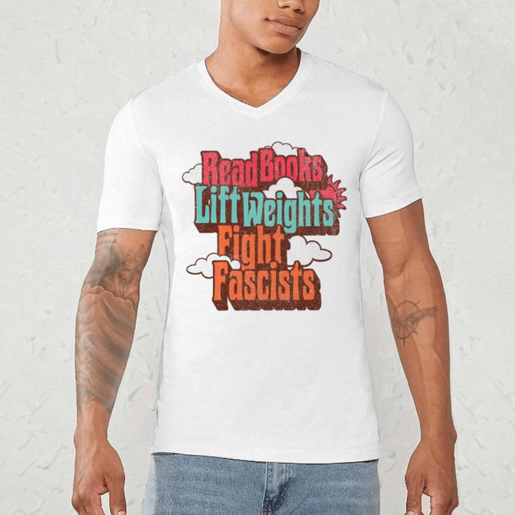 Read Books Lift Weights Fight Fascists Reading No Kings Premium Tri-Blend Men's V-Neck T-Shirt