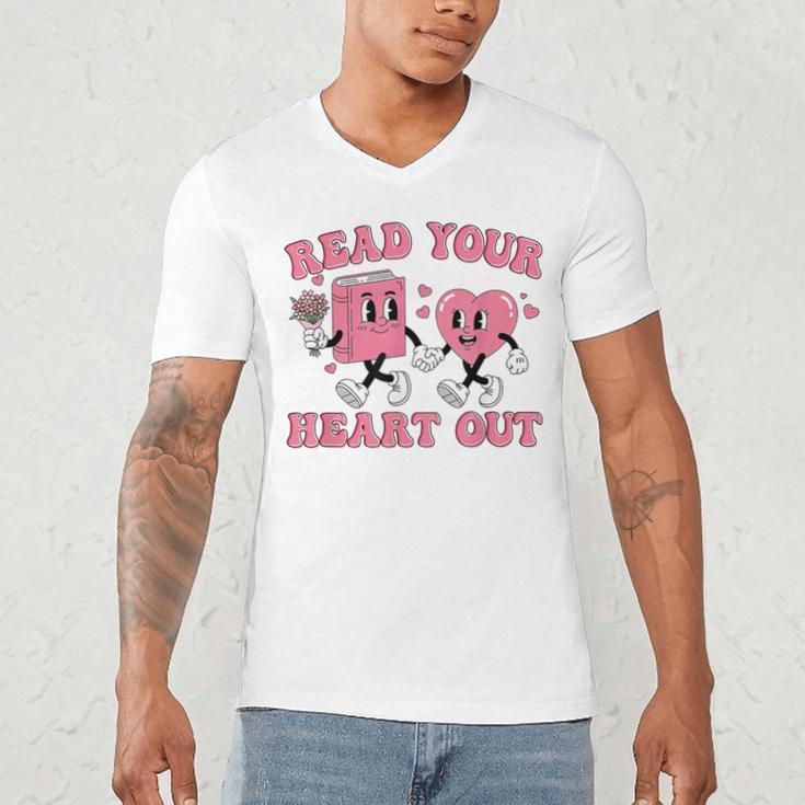 Read You Heart Out Reading Teacher Valentines Day Book Lover Men's V-Neck T-Shirt