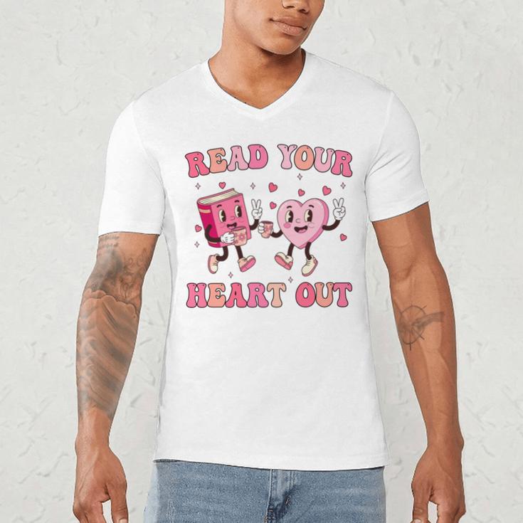 Read Your Heart Out Teacher Valentine Book Men's V-Neck T-Shirt