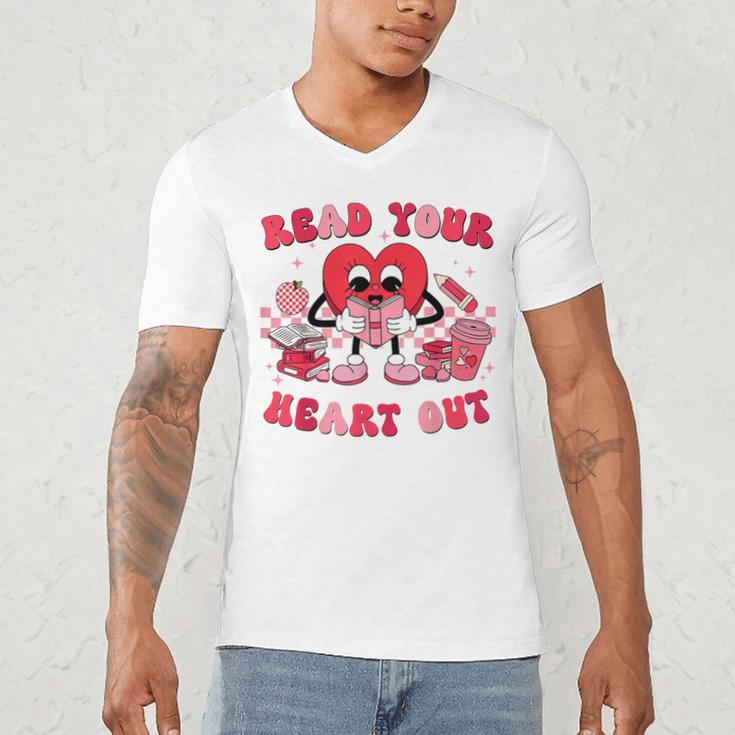 Read Your Heart Out Valentines Day Teachers Book Lovers Men's V-Neck T-Shirt