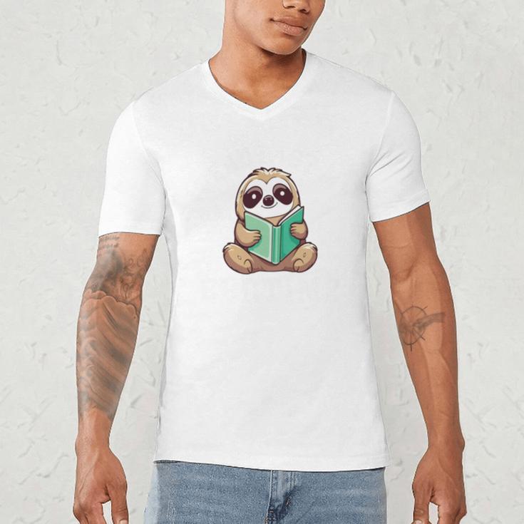I Read Past My Bedtime Reading Sloth Book Lover Men's V-Neck T-Shirt