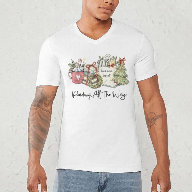 Reading All The Way Christmas Book Lover For Women And Teens Men's V-Neck T-Shirt Reading All The Way Christmas Book Lover For Women And Teens Men's V-Neck T-Shirt
