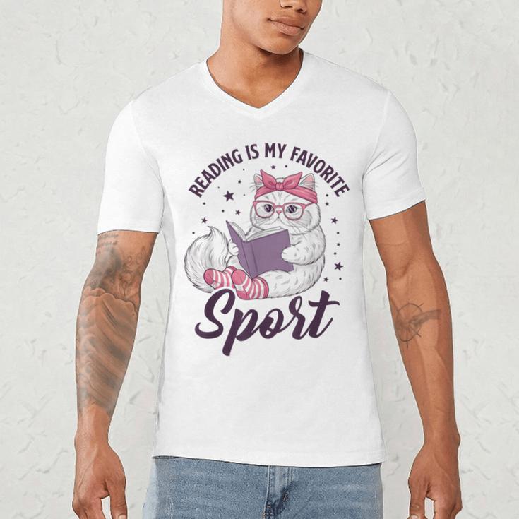 Reading Is My Favorite Sport Saying Cat And Book Lover Men's V-Neck T-Shirt Reading Is My Favorite Sport Saying Cat And Book Lover Men's V-Neck T-Shirt