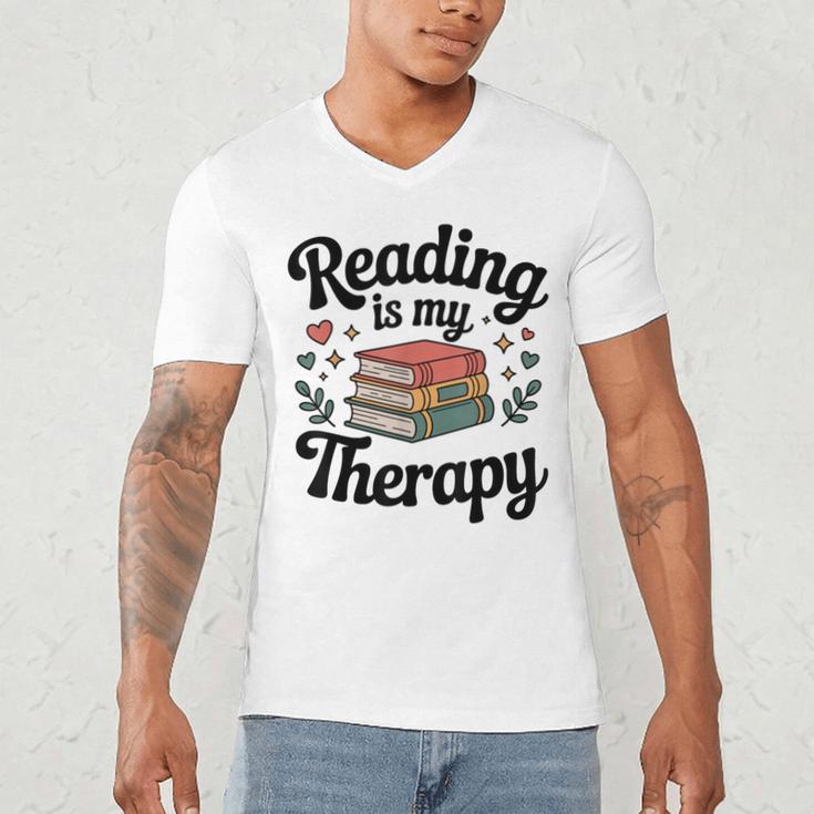 Reading Is My Therapy Book Lover Bookworm Men's V-Neck T-Shirt Reading Is My Therapy Book Lover Bookworm Men's V-Neck T-Shirt