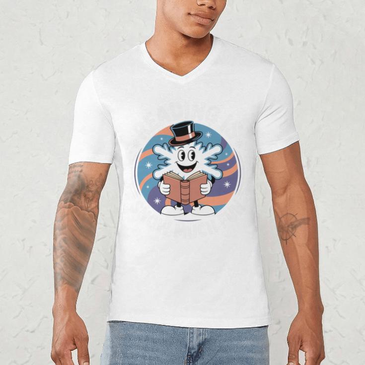 Reading Is Snow Much Fun Snowflake Top Hat Book Fan Winter Men's V-Neck T-Shirt