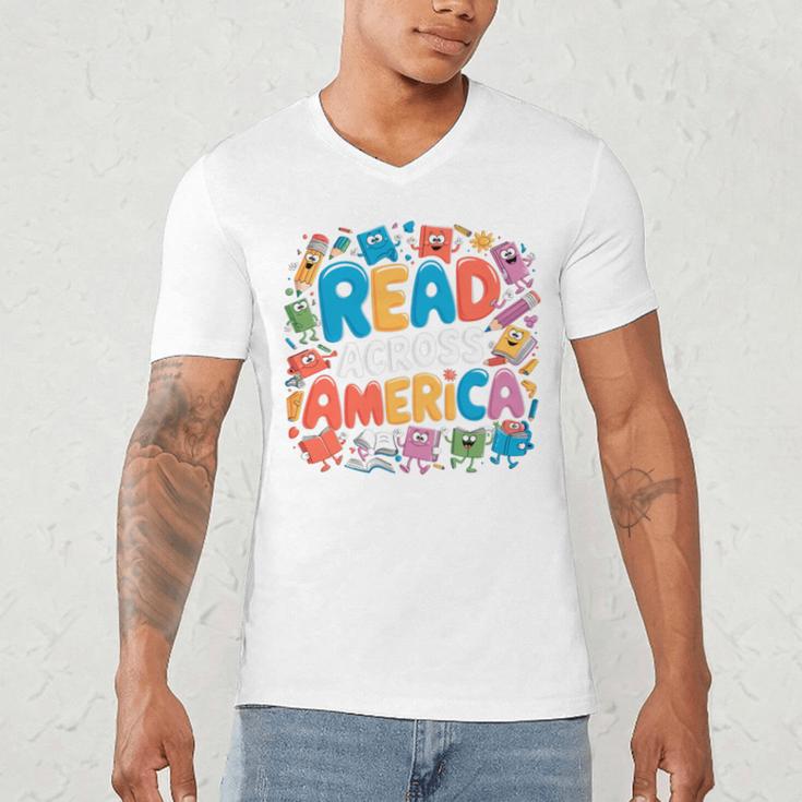 Reads Across Tee America Reading Teacher Books Reader Kids Men's V-Neck T-Shirt Reads Across Tee America Reading Teacher Books Reader Kids Men's V-Neck T-Shirt