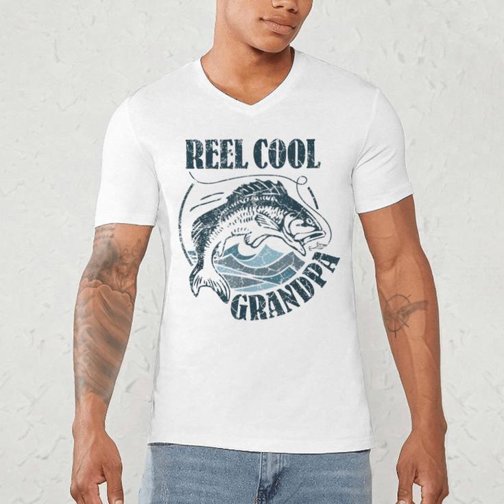 Reel Cool Grandpa Fishing Dad Father's Day Fisherman Men's V-Neck T-Shirt