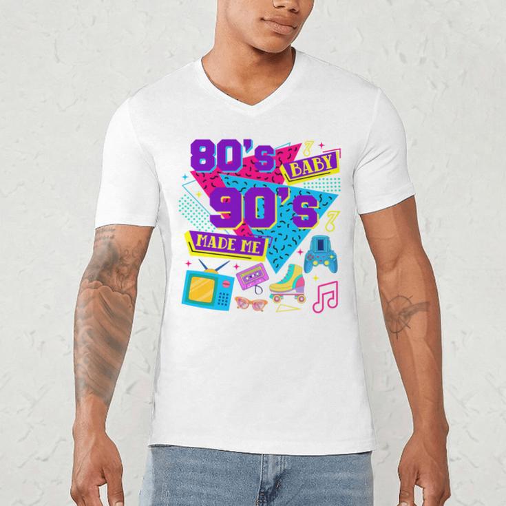 Retro 1980s 80's Baby 1990s 90's Made Me Nostalgia Birthday Premium Tri-Blend Men's V-Neck T-Shirt