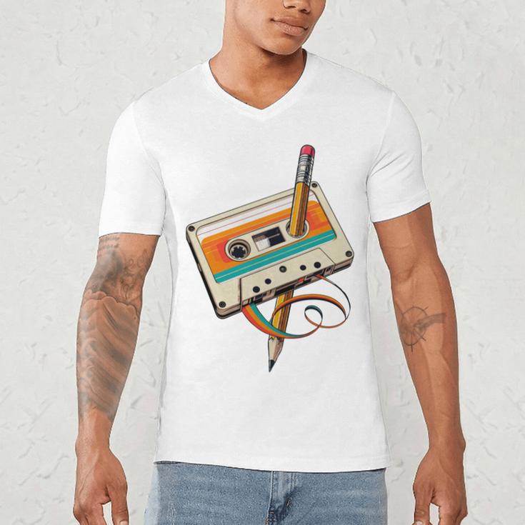 Retro Cassette Tape & Pencil Rewind Nostalgia Party 80s 90s Men's V-Neck T-Shirt
