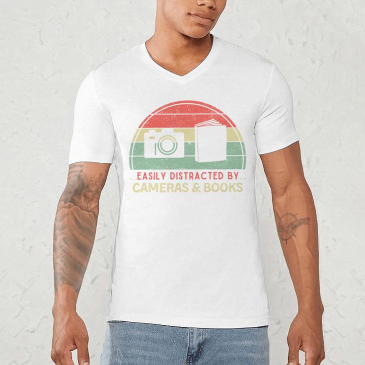 Retro Easily Distracted By Cameras & Books Photography Men's V-Neck T-Shirt Retro Easily Distracted By Cameras & Books Photography Men's V-Neck T-Shirt
