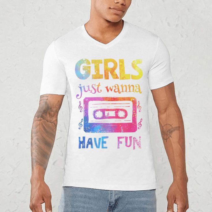Retro Girls Just Wanna Have Fun Nostalgia 1980s 80's Premium Tri-Blend Men's V-Neck T-Shirt