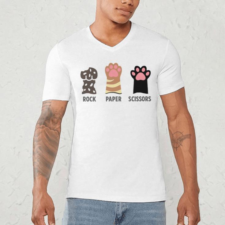 Rock Paper Scissors Hand Game Cute Paw Cat Introvert Men's V-Neck T-Shirt Rock Paper Scissors Hand Game Cute Paw Cat Introvert Men's V-Neck T-Shirt