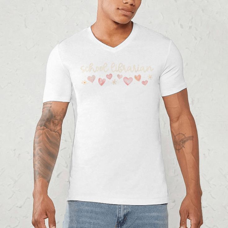 School Librarian Valentines Day Daisy Library Book Lover Men's V-Neck T-Shirt