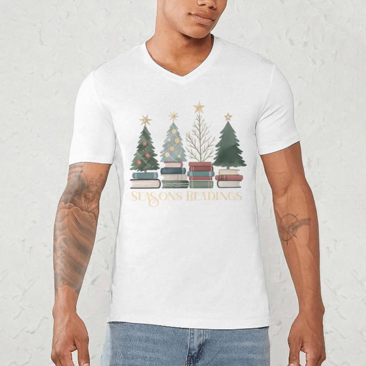 Seasons Readings Christmas Tree Book Lover Men's V-Neck T-Shirt