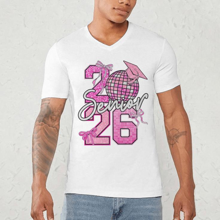 Senior 2026 Graduation Girls Coquette Pink Bow Class Of 2026 Premium Men's V-Neck T-Shirt