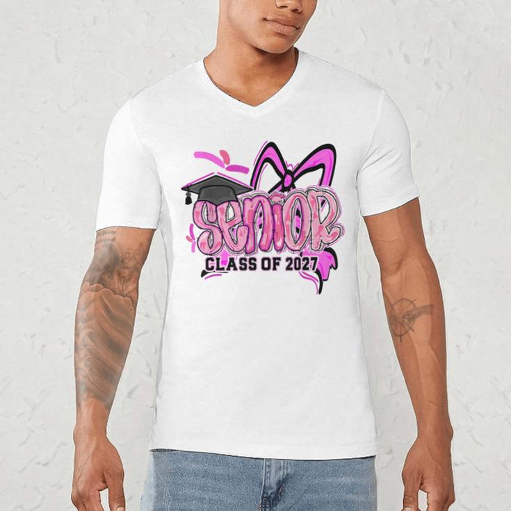 Senior 2027 Class Of 2027 Coquette Girl Pink Graduation 2027 Men's V-Neck T-Shirt