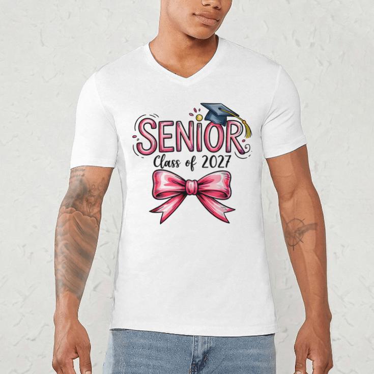Senior Class Of 2027 Coquette Pink Bow Graduation 2027 Girls Men's V-Neck T-Shirt
