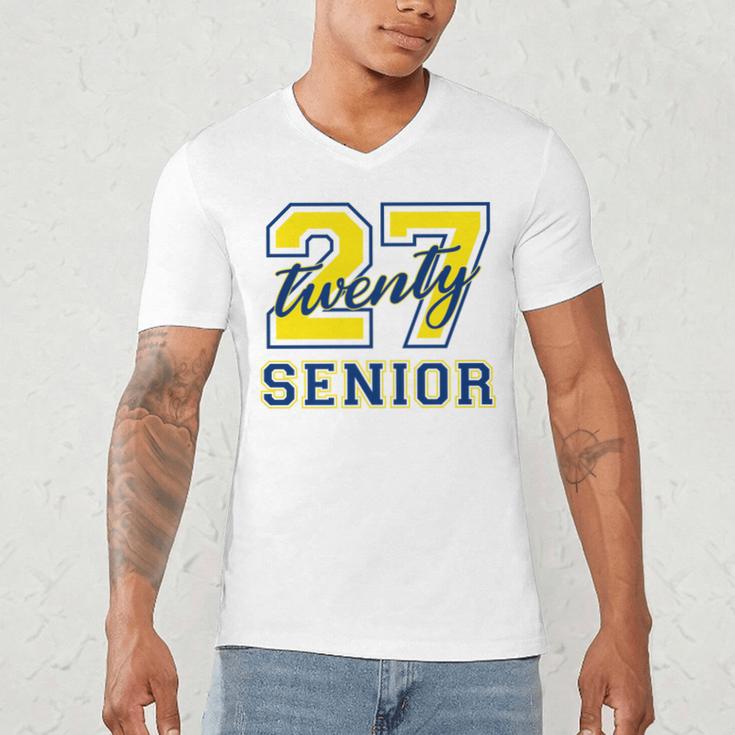 Senior Class Of 2027 Graduation Yellow And Blue On The Back Premium Tri-Blend Men's V-Neck T-Shirt