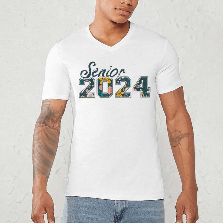 Senior Graduation Class Of 2024 Cute Senior 2024 Flowers Men's V-Neck T-Shirt
