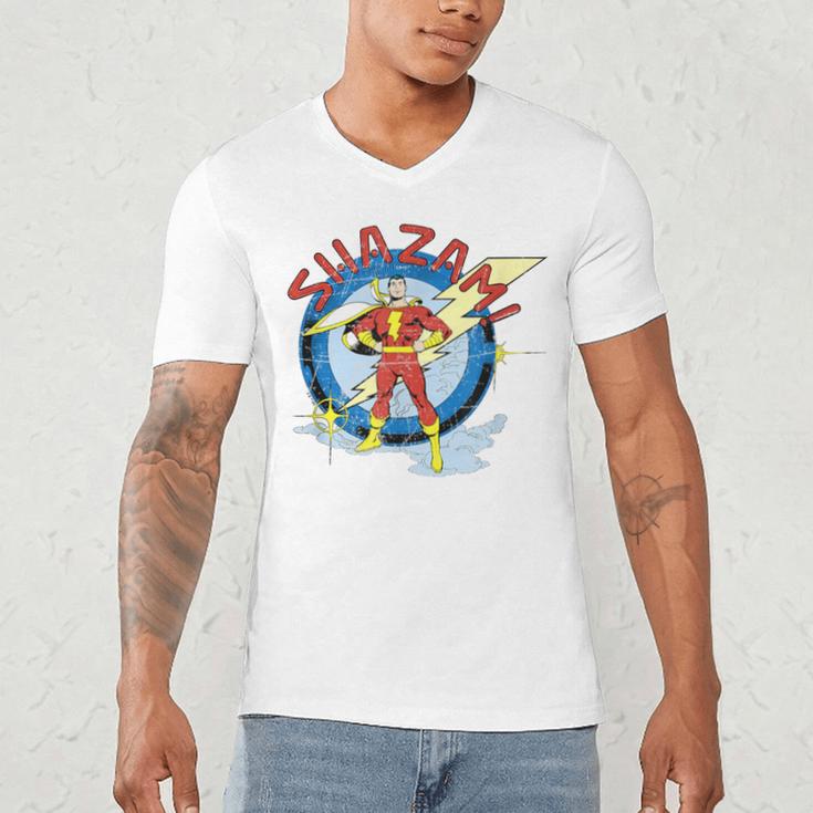 Shazam Comic Book Art Heroic Portrait Vintage Men's V-Neck T-Shirt