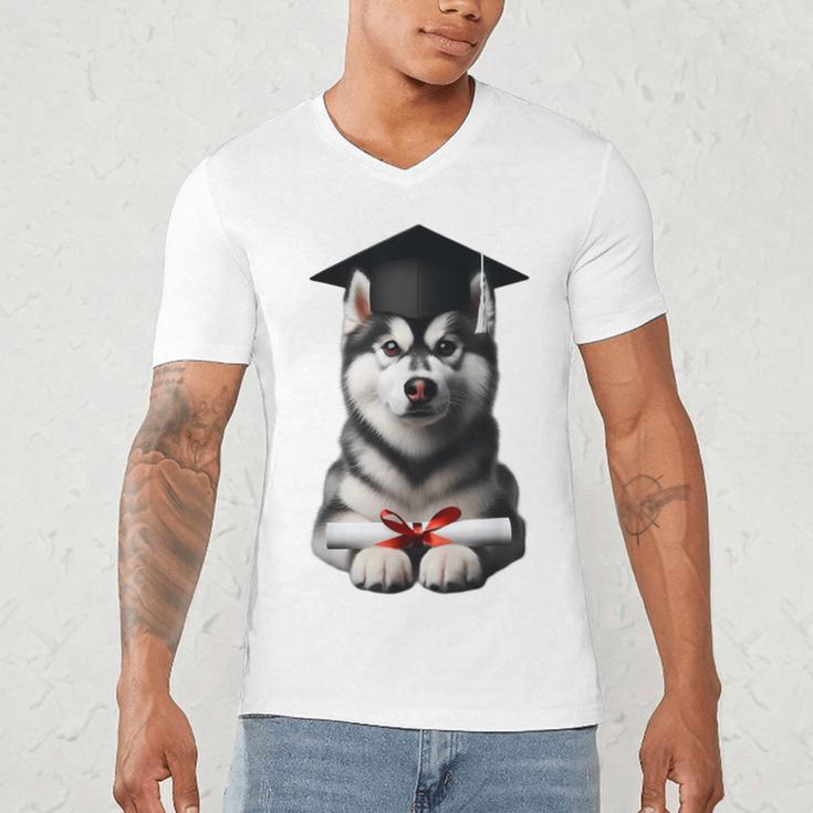 Siberian Husky Dog Graduation Cap Training School Graduate Men Women Kids Men's V-Neck T-Shirt