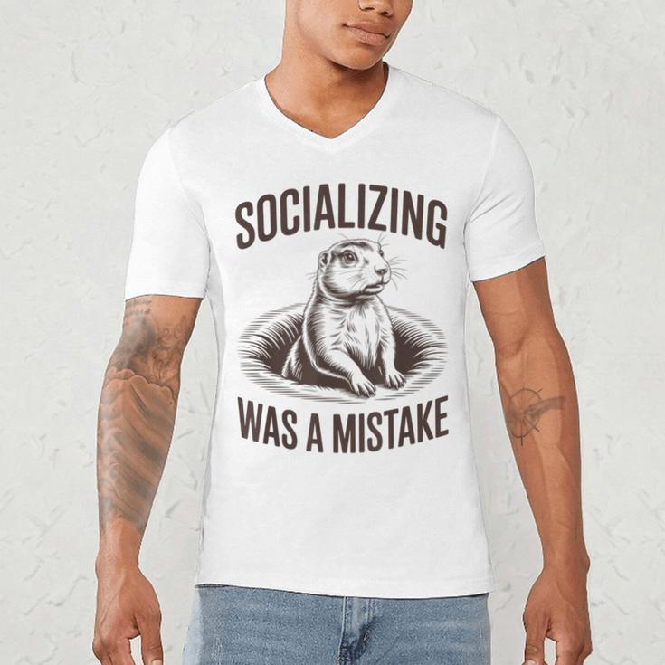 Socializing Was a Mistake Prairie Dog Introverts Humor Men's V-Neck T-Shirt Socializing Was a Mistake Prairie Dog Introverts Humor Men's V-Neck T-Shirt