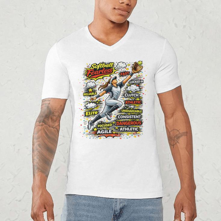 Softball Outfielder Best Traits Brave Retro Comic Book Art Premium Tri-Blend Men's V-Neck T-Shirt Softball Outfielder Best Traits Brave Retro Comic Book Art Premium Tri-Blend Men's V-Neck T-Shirt
