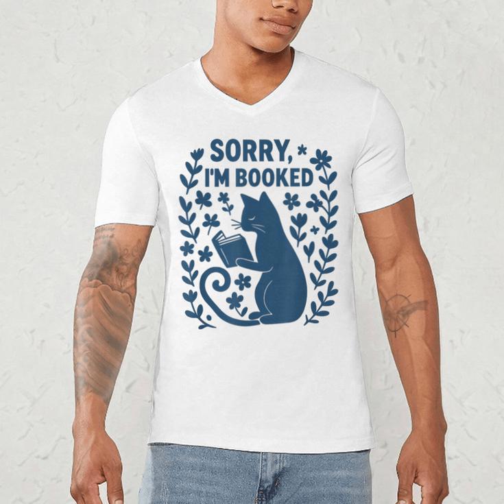 Sorry I'm Booked Cat Reading Book Boho Flowers Vintage Men's V-Neck T-Shirt