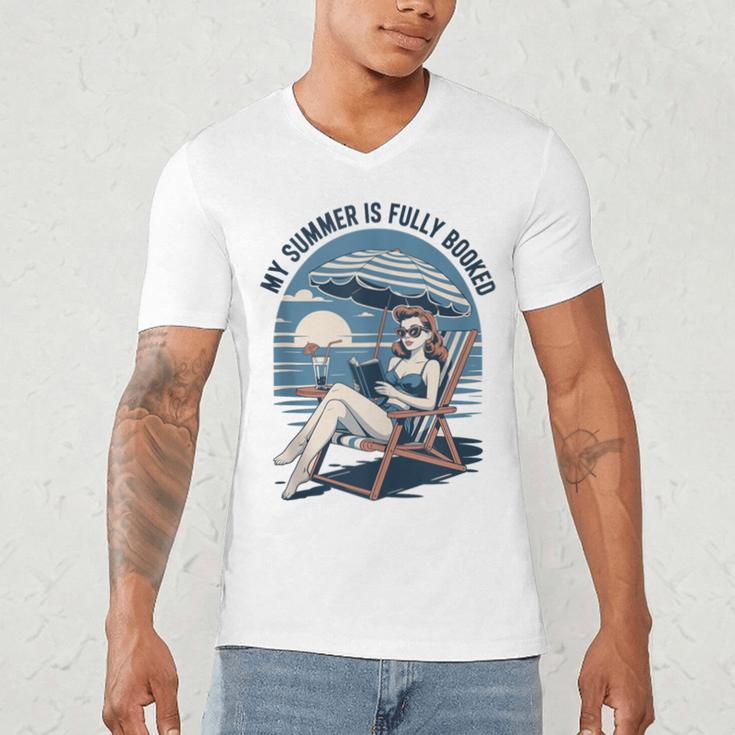 My Summer Is Fully Booked Fun Girls Summer Book Lovers Men's V-Neck T-Shirt My Summer Is Fully Booked Fun Girls Summer Book Lovers Men's V-Neck T-Shirt