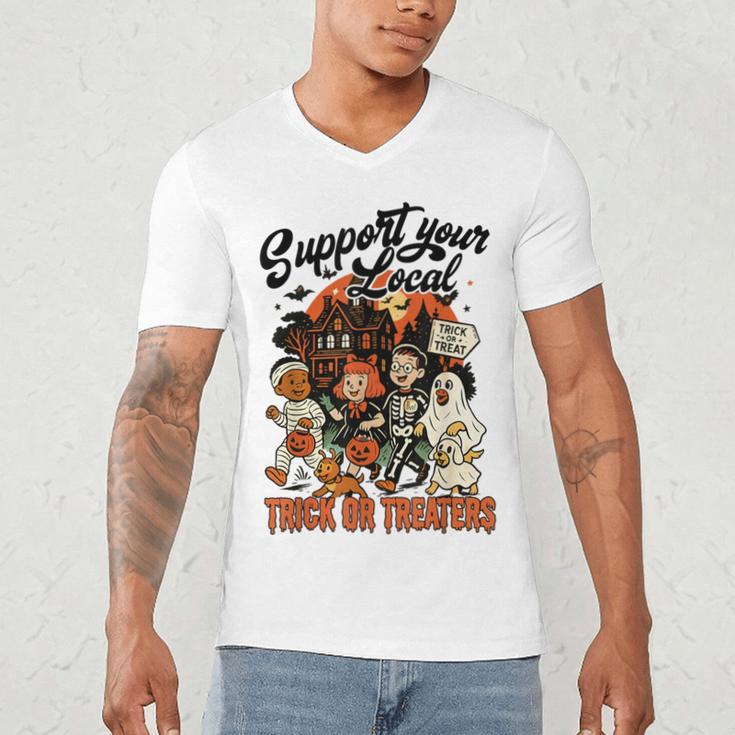 Support Your Local Trick Or Treaters Retro Spooky Nostalgia Men's V-Neck T-Shirt