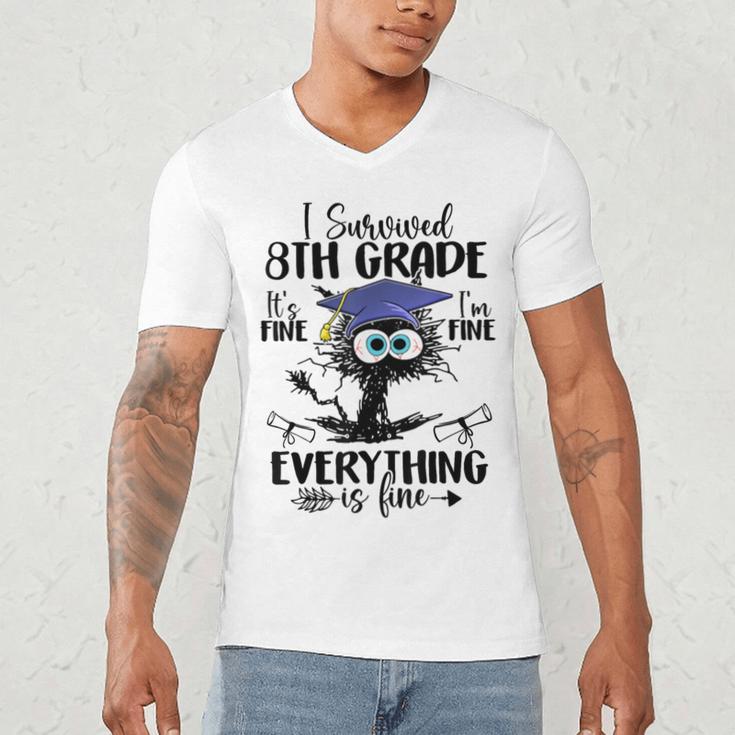 I Survived 8th Grade Graduated Cat Graduation Men's V-Neck T-Shirt