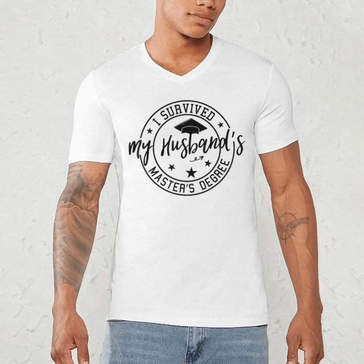 I Survived My Husband's Masters Degree Funny 2023 Graduation Men's V-Neck T-Shirt