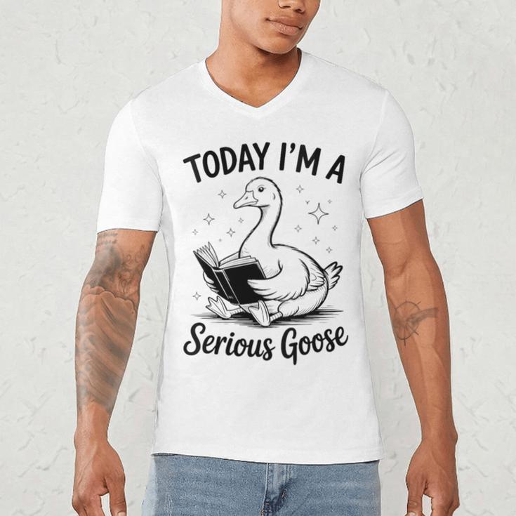 Today I'm A Serious Goose Animal Reading Book Lovers Men's V-Neck T-Shirt