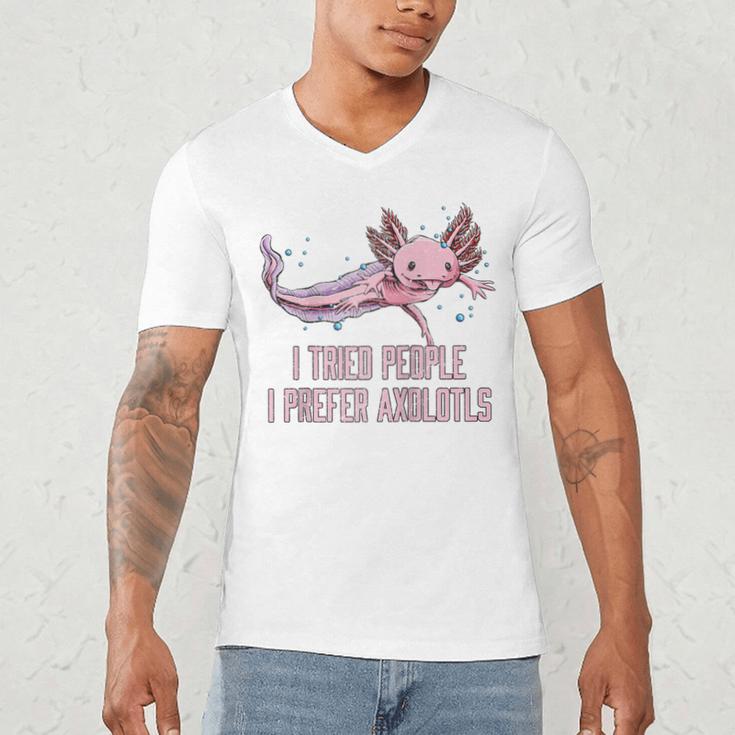 I Tried People I Prefer Axolotl Salamander Introvert Raglan Baseball Tee Men's V-Neck T-Shirt