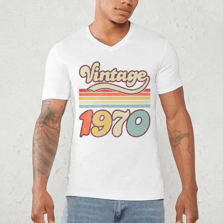 Vintage 1970 Birthday Retro Style 70's Born Nostalgia Outfit Premium Tri-Blend Men's V-Neck T-Shirt