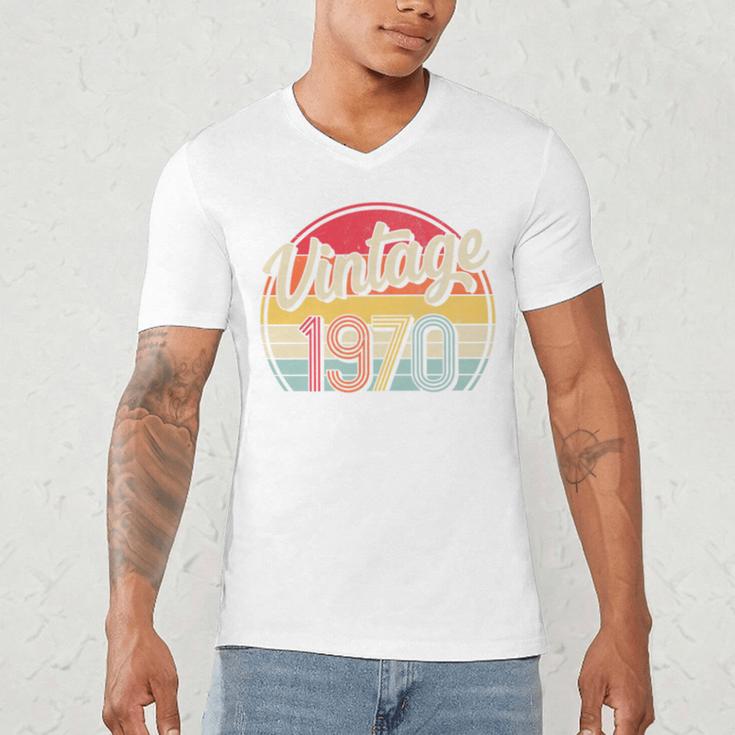 Vintage 1970 Retro Style 70's Born Nostalgia Vibe Birthday Premium Tri-Blend Men's V-Neck T-Shirt