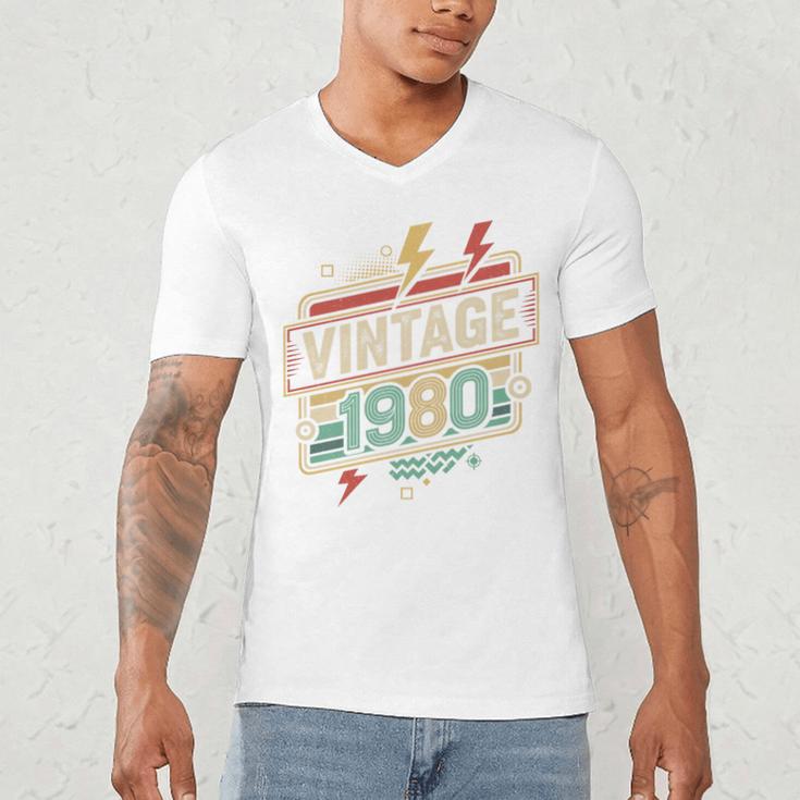 Vintage 1980 Retro Badge Decade Nostalgia Graphic Emblem Premium Tri-Blend Men's V-Neck T-Shirt