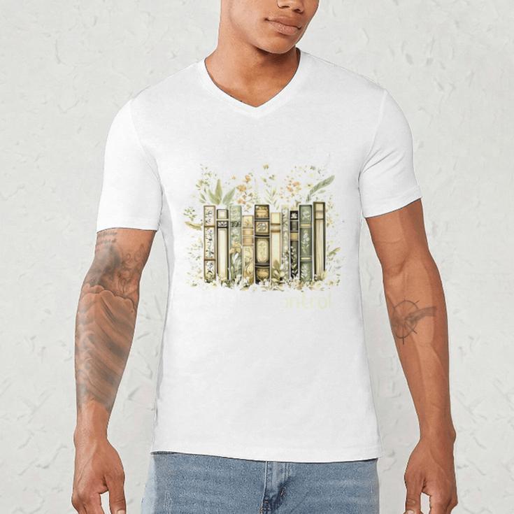 Vintage Floral Bookshelf I Have No Shelf Control Book Lovers Men's V-Neck T-Shirt