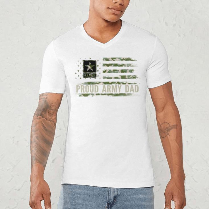 Vintage Proud Army Dad Camo American Flag Veteran Men's V-Neck T-Shirt