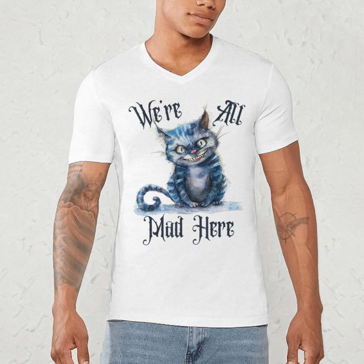 We'Re All Mad Here Cheshire Cat Alice Wonderland Book Kids Men's V-Neck T-Shirt