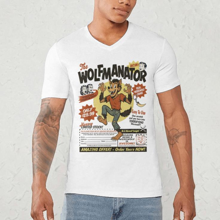 Werewolf Wolfmanator Nostalgia Vintage Halloween Men's V-Neck T-Shirt Werewolf Wolfmanator Nostalgia Vintage Halloween Men's V-Neck T-Shirt