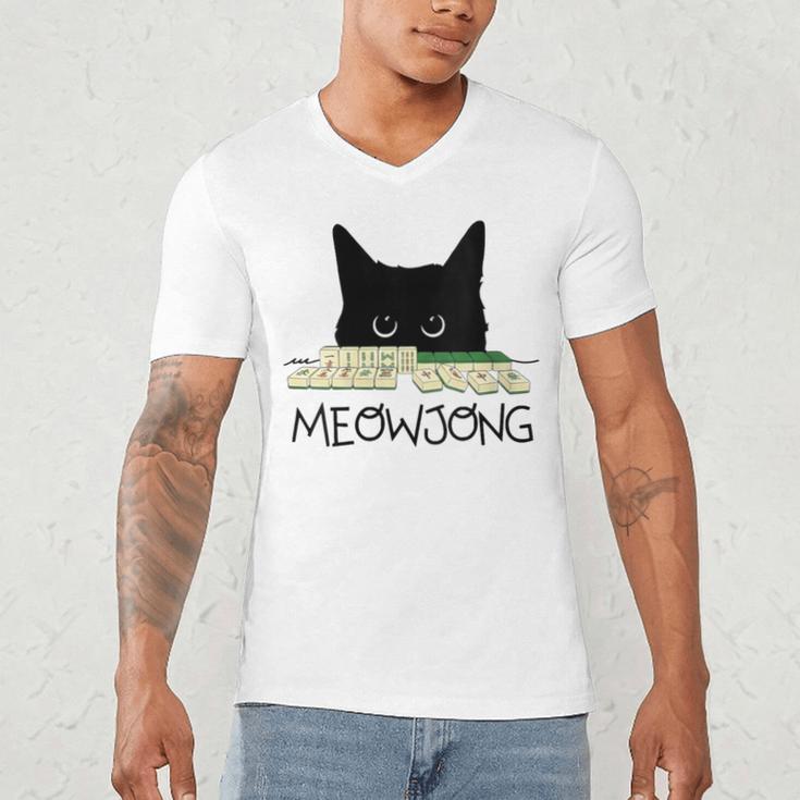 Women's Meowjong Cat Mahjong Chinese Game Cat Mom Dad Men's V-Neck T-Shirt