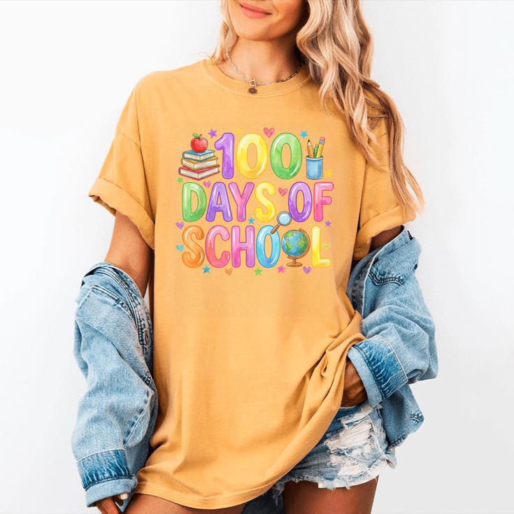 100 Days Of School Book Pencil Teachers Girls Kids 100th Day Women's Comfort Colors T-Shirt