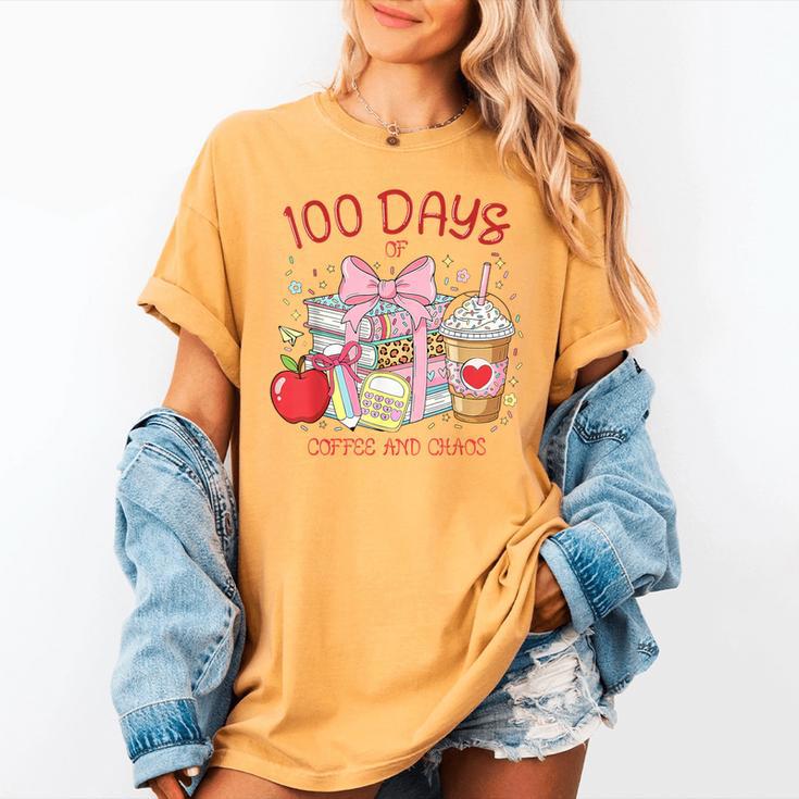 100th Day Of School Teachers 100 Days Of Coffee Chaos Books Women's Comfort Colors T-Shirt