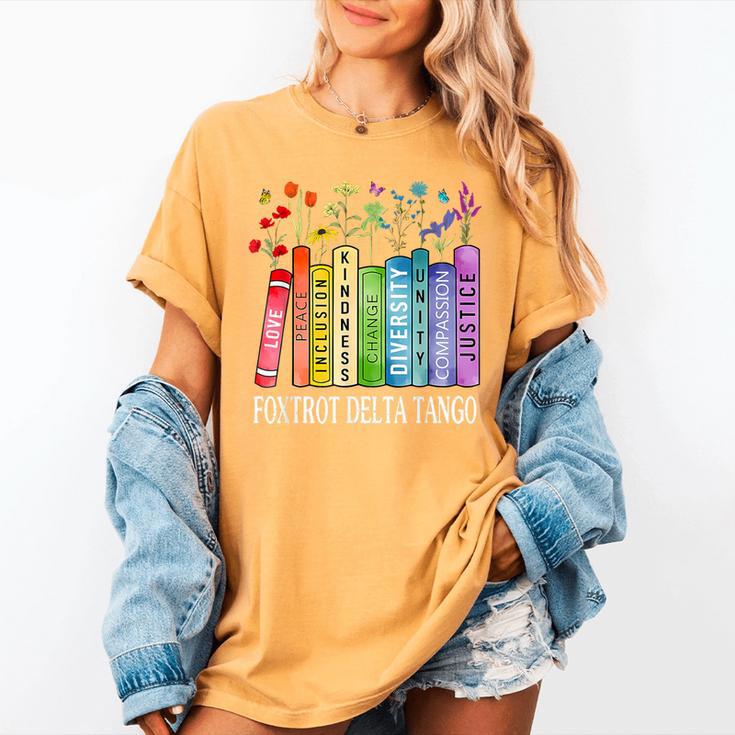 8647 Foxtrots Tangos Deltas Book Flower Resist Book Lovers Women's Comfort Colors T-Shirt