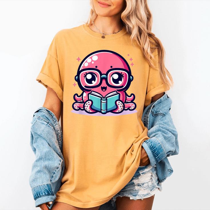Adorable Book Lover Octopus With Reading Glasses Cute Women's Comfort Colors T-Shirt Adorable Book Lover Octopus With Reading Glasses Cute Women's Comfort Colors T-Shirt