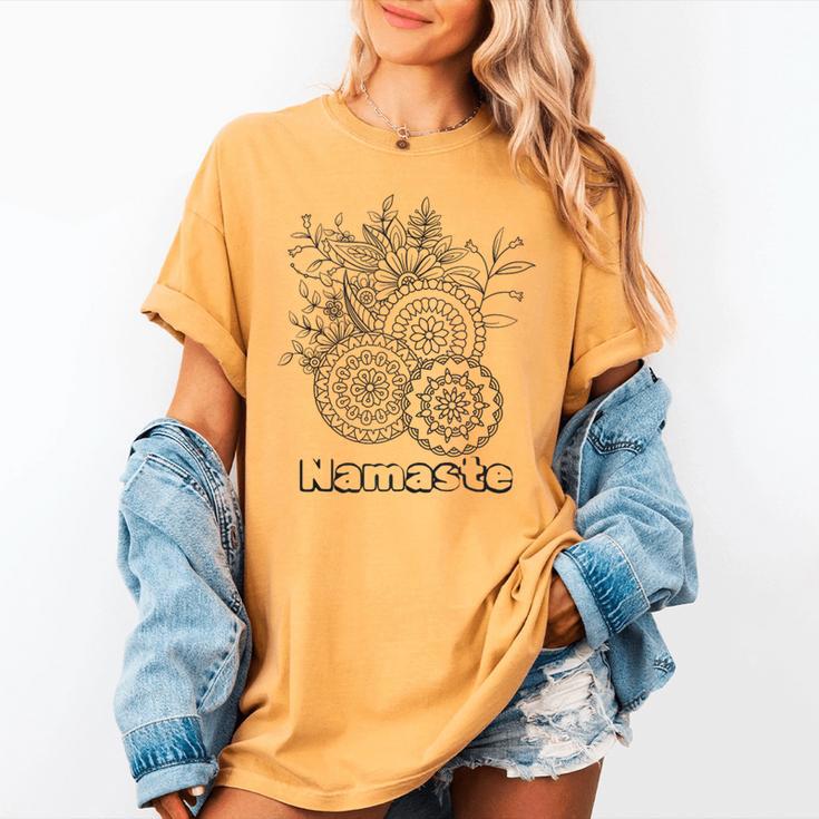 Adult Coloring Book Namaste Yoga Flowers Women's Comfort Colors T-Shirt