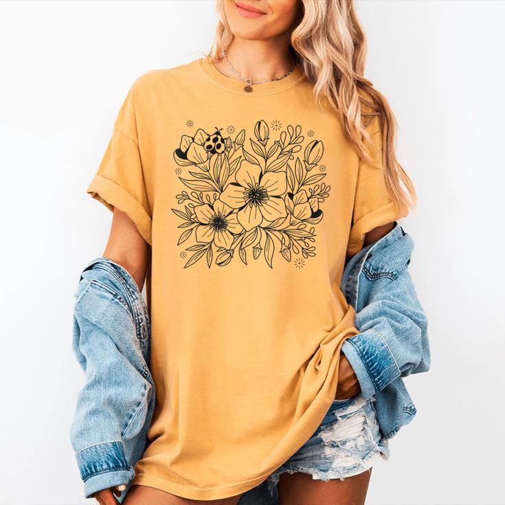Adult Coloring Book Style Flowers And Ladybug Self Coloring Women's Comfort Colors T-Shirt