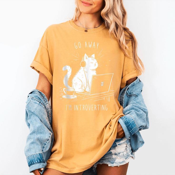 Antisocial Introvert Cat With Coffee On Computer Emo Goth Women's Comfort Colors T-Shirt