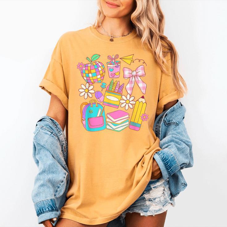 Apple Disco Pencil Books Bow Teacher Student Back To School Women's Comfort Colors T-Shirt Apple Disco Pencil Books Bow Teacher Student Back To School Women's Comfort Colors T-Shirt